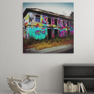 Abandoned House with Colourful Graffiti Canvas Print