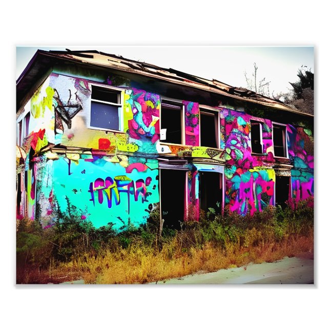 Abandoned House with Colourful Graffiti Photo Print (Front)