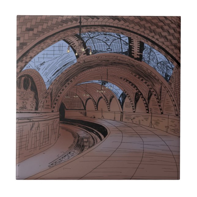 Abandoned NY City Hall Subway Station Illustration Tile (Front)