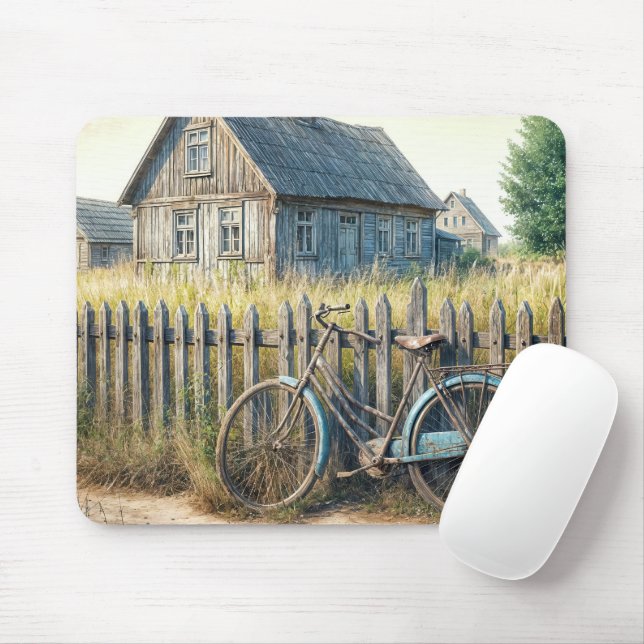 Abandoned Old Bike On Rustic Fence Mouse Pad (With Mouse)