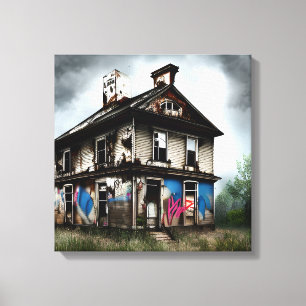 Abandoned Old House Spray Paint Graffiti Canvas Print