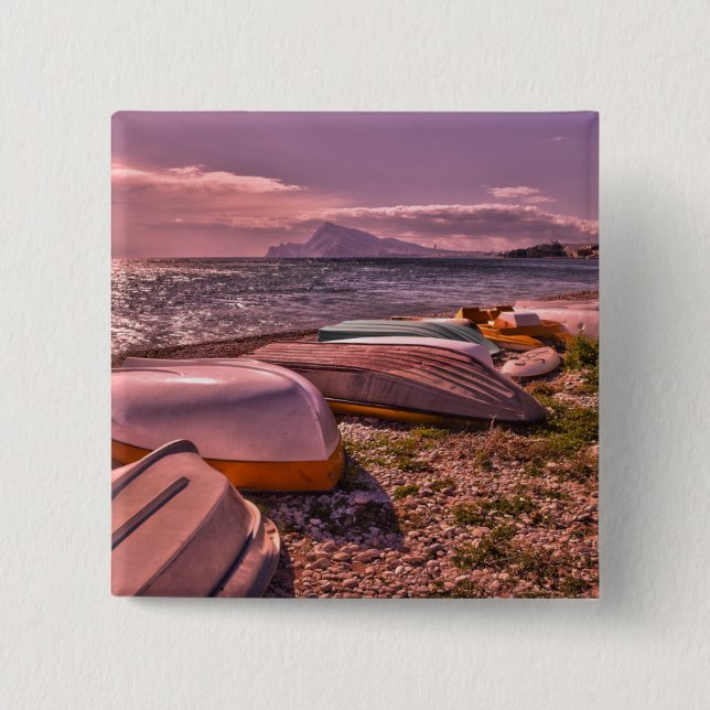 Abandoned Rowing Boats | L'Olla Beach, Altea 15 Cm Square Badge (Front)
