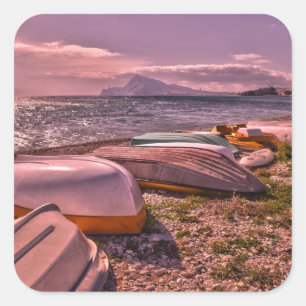 Abandoned Rowing Boats L'Olla Beach, Altea Square Sticker