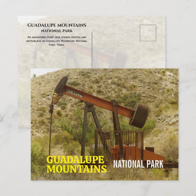 Abandoned, Rusty Pump Jack, Guadalupe Mountains NP Postcard (Front/Back)