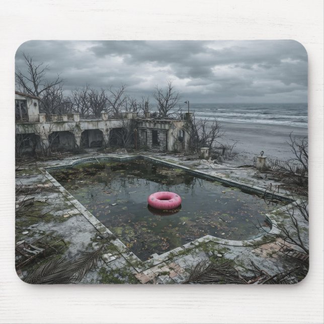 Abandoned Seaside Pool – Eerie Liminal Landscape Mouse Pad (Front)