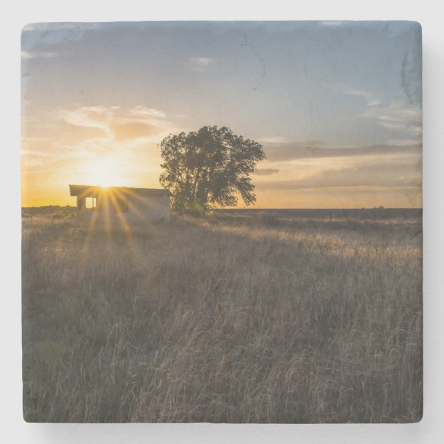 Abandoned Shed Colorado Sunset Stone Coaster (Front)