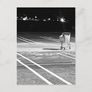 Abandoned Shopping Cart in Empty Parking Lot Postcard