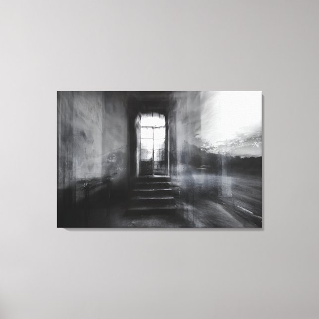 Abandoned Staircase Ghostly Doorway Blur Canvas Print (Front)