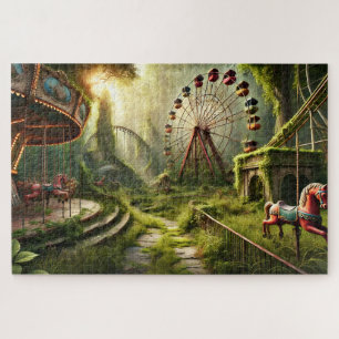 Abandoned Theme Park Carousel & Ferris Wheel Jigsaw Puzzle