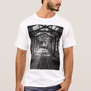 Abandoned Train Station – Charcoal Art in Black & T-Shirt