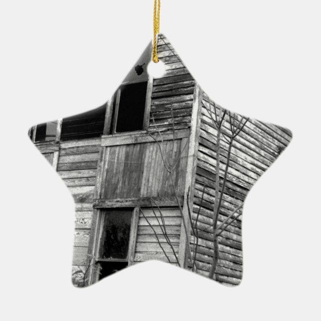 Abandoned Two Story House Ceramic Tree Decoration (Front)