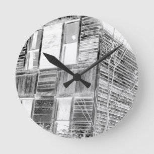 Abandoned Two Story House - negative Round Clock