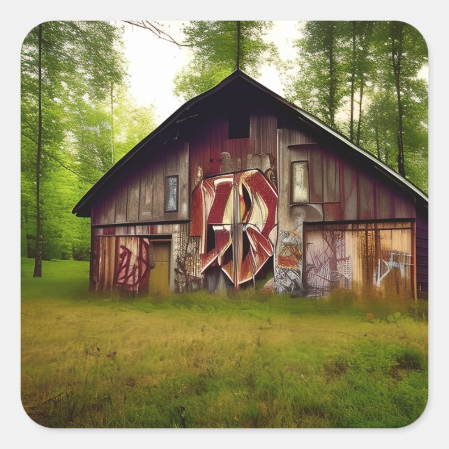 Abandoned Weathered Barn in the Woods Square Sticker (Front)