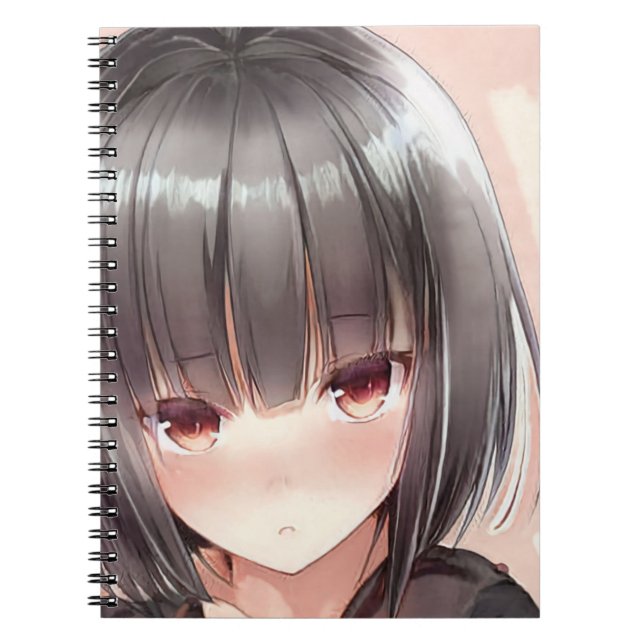Abashed anime girl brunette bob amber eyes  notebook (Front)