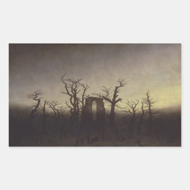 Abbey among Oak Trees by Caspar David Friedrich Rectangular Sticker (Front)