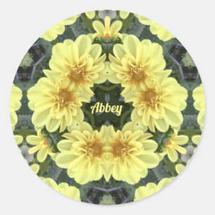 ABBEY ~ EASTER DAHLIAS YELLOW RELIGIOUS ~ CLASSIC ROUND STICKER