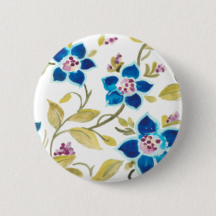 Abbey Floral Tiles - Blue Blooms 6 Cm Round Badge