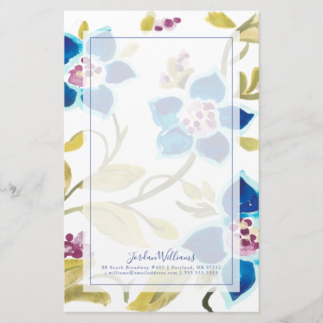 Abbey Floral Tiles - Blue Blooms Stationery (Front)