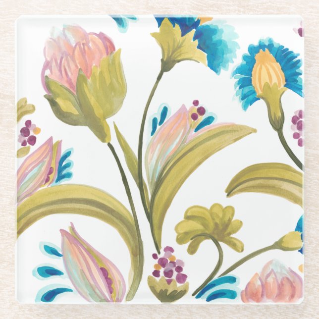 Abbey Floral Tiles - Spring Flowers Glass Coaster (Front)