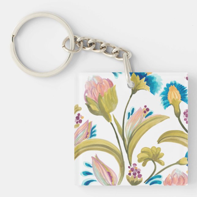 Abbey Floral Tiles - Spring Flowers Key Ring (Front)