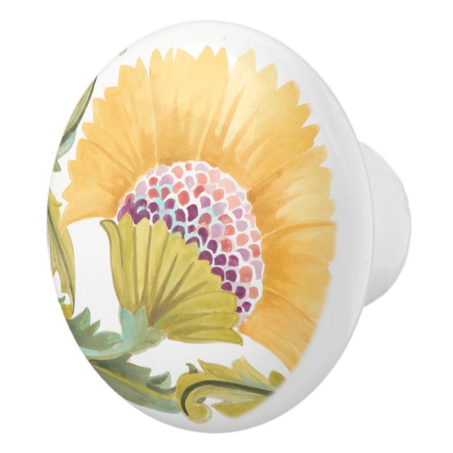Abbey Floral Tiles - Yellow Ceramic Knob (Right)