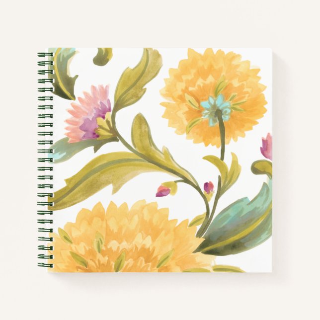 Abbey Floral Tiles - Yellow Flowers Notebook (Front)