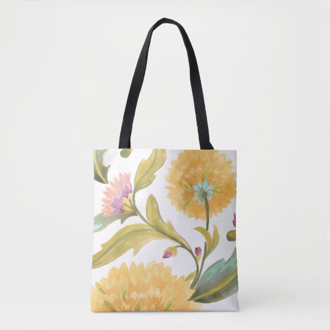 Abbey Floral Tiles - Yellow Flowers Tote Bag (Front)