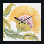 Abbey Floral Tiles - Yellow Square Wall Clock<br><div class="desc">Abbey Floral Tiles VII by June Erica Vess. Features an up-close image of a golden-yellow flower.</div>