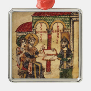 Abbot John offering manuscript Benedict Metal Tree Decoration