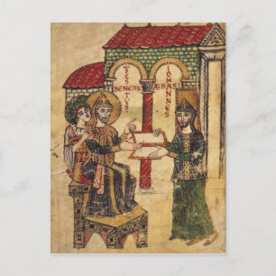 Abbot John offering manuscript Benedict Postcard