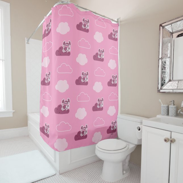 Abby Doodley Cloud Pattern Shower Curtain (In Situ)