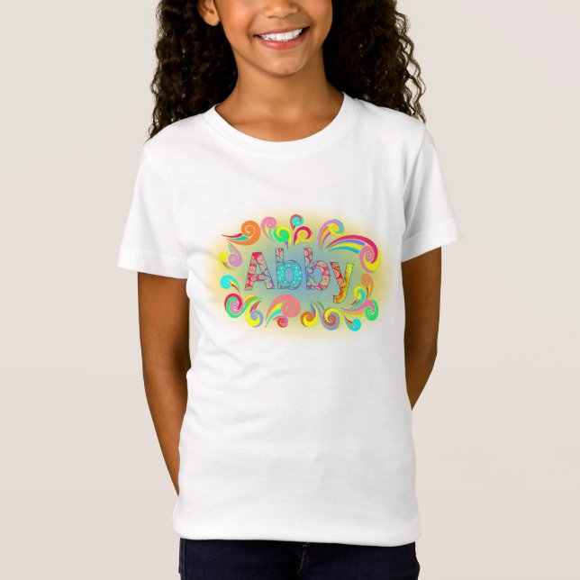 Abby Name T-shirt Framed in Fun Swirls (Front)