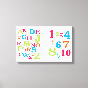 ABC 123 Alphabet Number Pink Orange Lime Turquoise Canvas Print