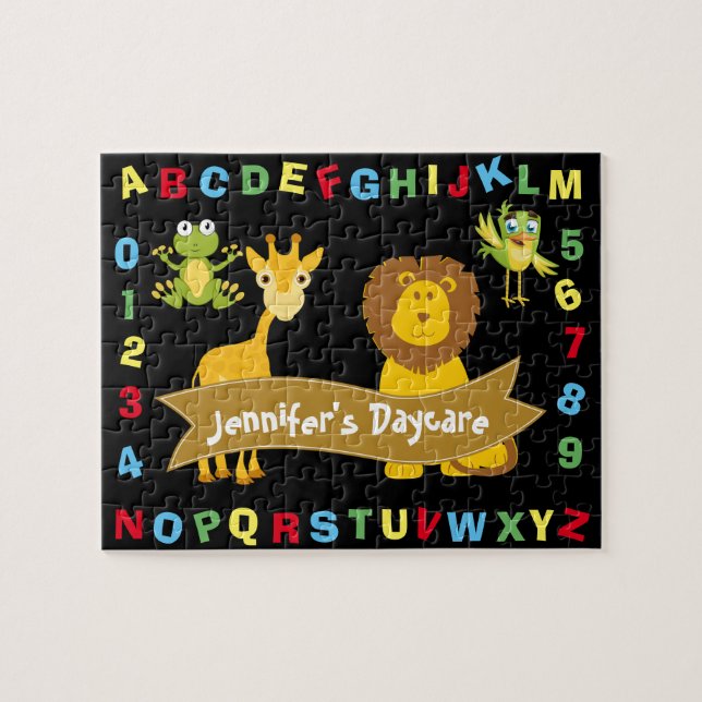 ABC 123 & Animals Personalised Daycare Jigsaw Puzzle (Horizontal)