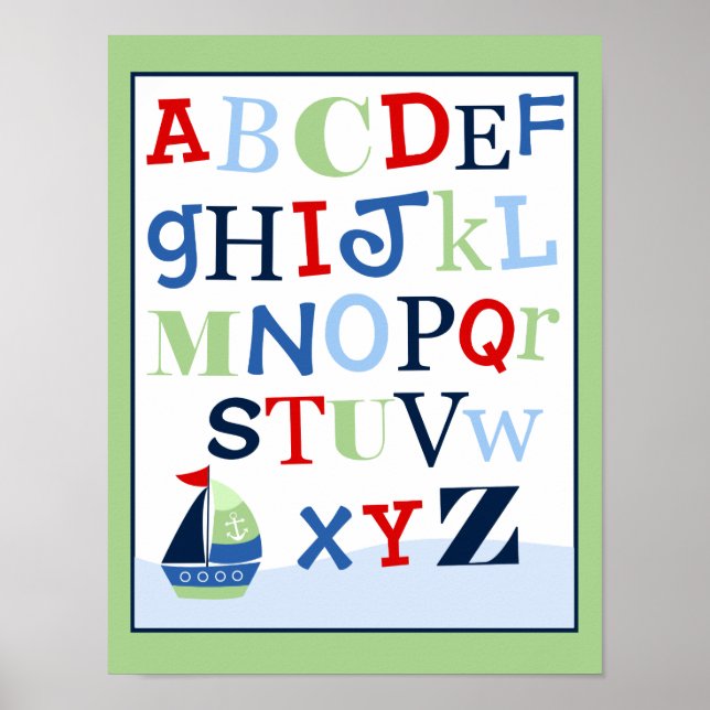 ABC Alphabet Art Print Little Skipper Sailboat (Front)
