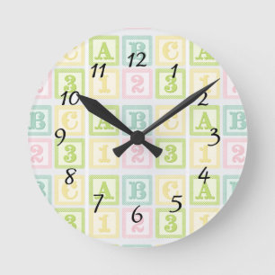 ABC Alphabet Baby Nursery Pastels Nursery Round Clock
