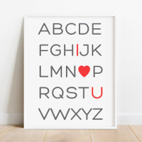 ABC Alphabet I Love You  Nursery Decor Poster