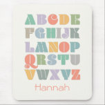 ABC Alphabet Personalised Name Mouse Pad<br><div class="desc">A colourful,  retro Alphabet design that can be personalised for your child. Inspired by retro typefaces and boho style,  this design can be customised with a child's name,  monogram,  or other text. Gender-neutral colours; purple,  green,  orange,  yellow,  teal,  turquoise,  grey,  brown,  cream.</div>