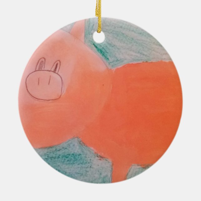#ABC Art by Children, Pink Orange Pig Ceramic Tree Decoration (Back)