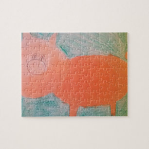 #ABC Art by Children, Pink Orange Pig Jigsaw Puzzle
