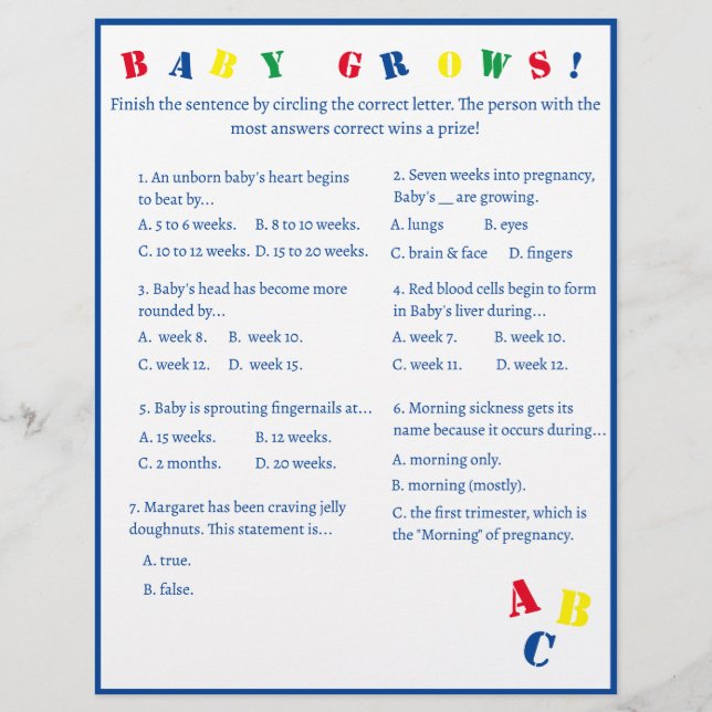 ABC "Baby Grows!" Game Flyer (Front)