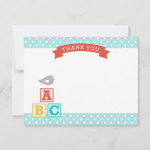 ABC Blocks Aqua and Red Neutral Baby Shower Thank You Card
