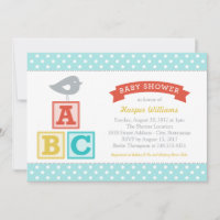 ABC Blocks Aqua Blue Bird Baby Boy Shower