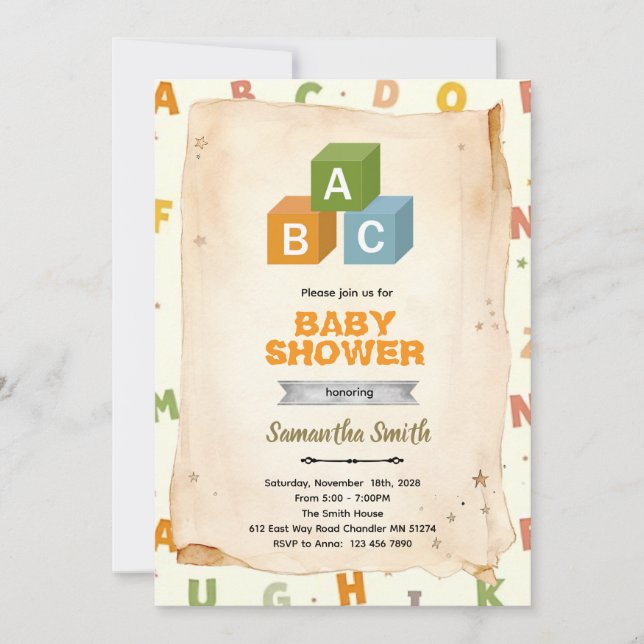 ABC Blocks party invitation (Front)