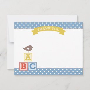 ABC Blocks Slate Blue Boy Baby Shower Thank You Card