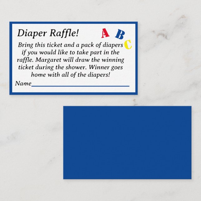 ABC Diaper Raffle Enclosure Card (Front/Back)