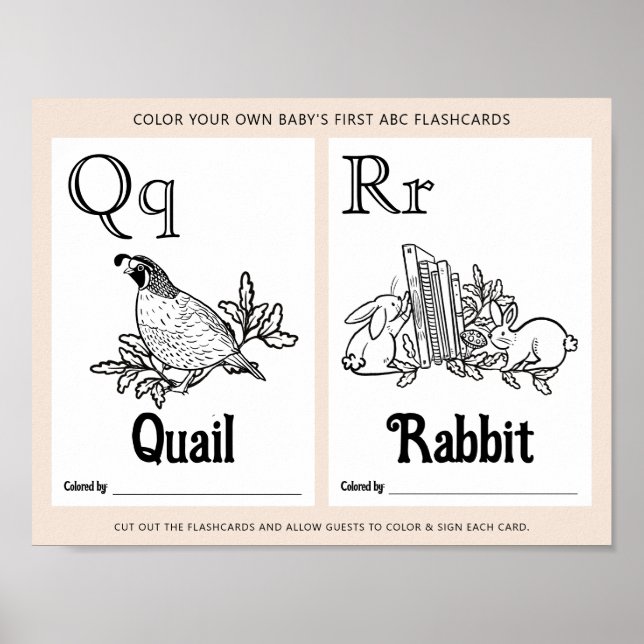 ABC Flashcards Baby Shower Colouring Activity Shee Poster (Front)