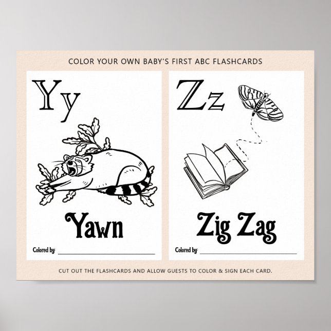 ABC Flashcards Baby Shower Colouring Activity Shee Poster (Front)