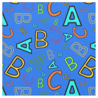 ABC Fun Learning Pattern on Blue Fabric