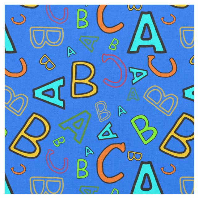 ABC Fun Learning Pattern on Blue Fabric (Close Up)